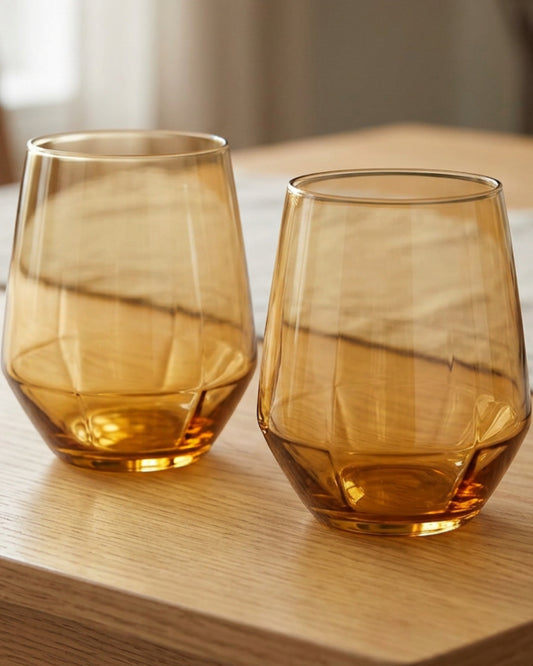 Skvhf Amberveil Stemless Wine Glasses 14 oz Amber Set of 2 - Lifestyle view