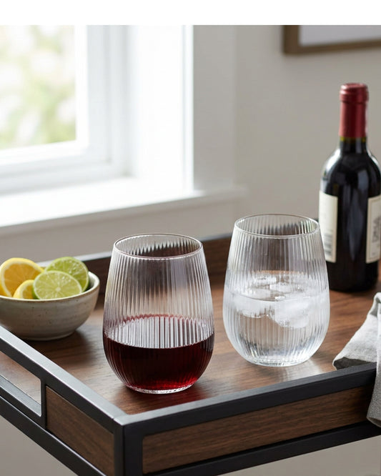 Skvhf Ribbed Stemless Wine Glass Set 2 14 oz