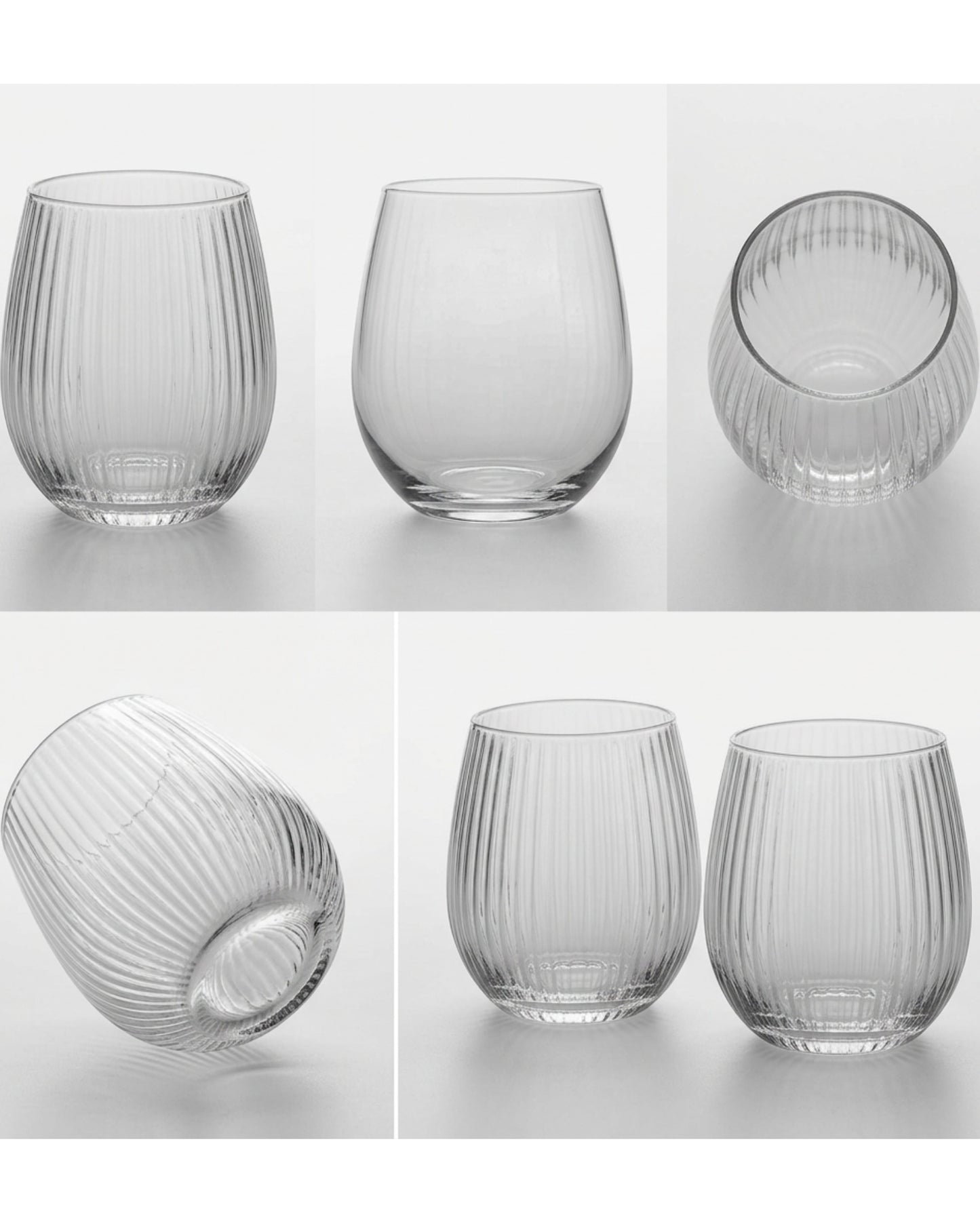 Skvhf Ribbed Stemless Wine Glass Set 2 14 oz